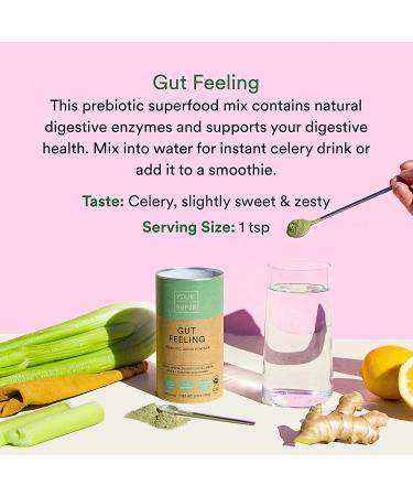 Your Super Gut Feeling Superfood Powder - Instant Celery Drink for Gut Health - Digestive Enzymes & Prebiotics - Plant-Based, Vegan, Gluten-Free - 30 Servings - Buy Online on GoSupps.com