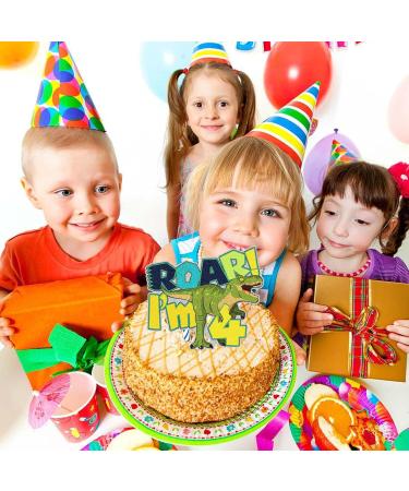 simyron Personalised Cake Topper Dinosaur Cupcake Toppers Paper Cartoon Animal Theme 4th Birthday Supplies for Cake Cupcake Green 14 x 12cm - Buy Online on GoSupps.com