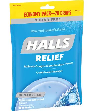 HALLS Relief Mountain Menthol Sugar Free Cough Drops - Economy Pack (70 Drops) - Buy Online on GoSupps.com