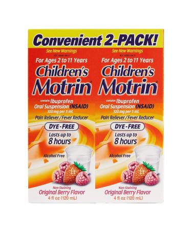 Motrin Children's Ibuprofen Oral Suspension Original Berry Flavor - 4 oz, Pack of 2 4 Fl Oz (Pack of 2)
