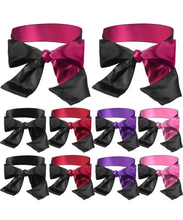 Coume 10 Pcs Satin Eye Mask Blindfold 150 cm/ 59 Inch Silk Blindfolds Sleeping Face Cover Blindfold Tie for Party Games Black Rose Red Purple Pink
