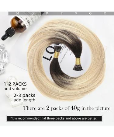 Moresoo Real Hair Extensions - 40cm Keratin Bonding I-Tip Extensions in Platinum Blonde Dark Brown & Caramel Blonde - #2/27/613 50 Strands 40g 0.8g Each - Buy Online on GoSupps.com
