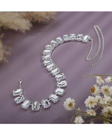 YERTTER Silver Rhinestone Choker Necklace - Adjustable Chunky Chain for Women - Clear Rhinestone Statement Jewelry for Party and Music Bar - Buy Online on GoSupps.com