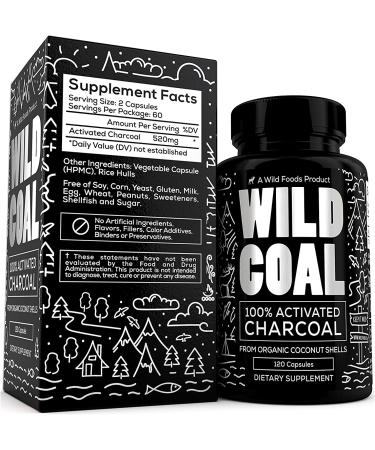 Organic Coconut Shell Activated Charcoal Capsules for Digestion & Gas Relief - Hangover & Bloat Aid - 120 Non-GMO Capsules - Lab Tested USA Made - Buy Online on GoSupps.com