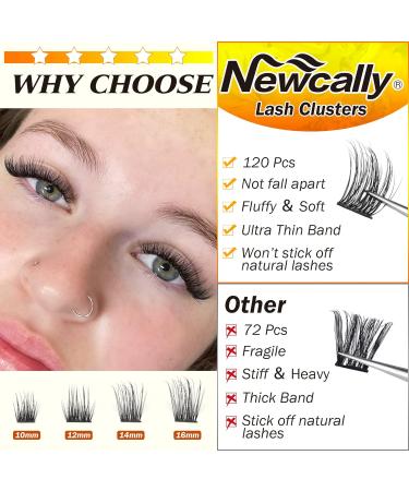 Newcally Lash Clusters 120pcs 10-16mm DIY Individual Eyelash Extensions - Wispy Natural C D Curl False Eyelashes - Buy Online on GoSupps.com