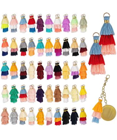 100 Pieces Tiny Tri Layered Keychain Tassels Mini Tassels for Craft Jewelry Making Colorful Keychain DIY Keychain Small Tassels with Jump Ring for Earring Bag Charm Pendant Bookmark (Classic Color) Cute Colors