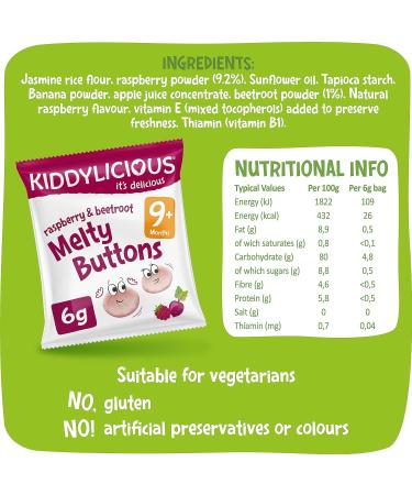 Kiddylicious Raspberry & Beetroot Melty Buttons 6g - Healthy Snack for Kids - Buy Online on GoSupps.com
