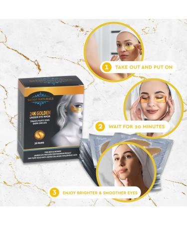 24K Gold Under Eye Mask Patches - 20 Pairs Hydrating Anti-Aging Gel Pads for Dark Circles & Puffy Eyes Treatment - Buy Online on GoSupps.com
