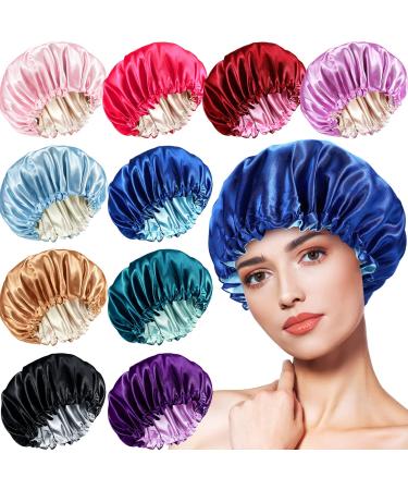 10 Pcs Satin Silk Bonnet for Sleeping Hair Bonnets for Women Curly Natural Hair Double Layer Reversible Adjustable Large Sleeping Caps for Hair Protection  10 Colors