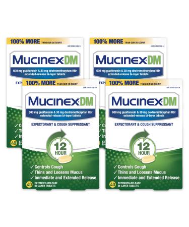 Mucinex DM 12-Hour Expectorant and Cough Suppressant Tablets 40 ct (Pack of 4)