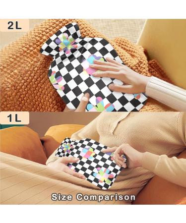 NAANLE Black & White Plaid Hot Water Bottle with Cover - 2L Heat Therapy for Back Pain Relief Hand/Foot Warmer & Neck Comfort - Buy Online on GoSupps.com