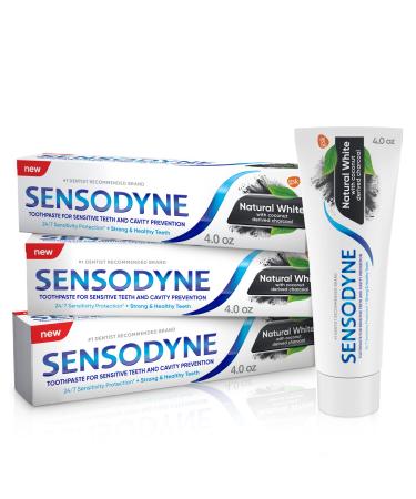 Sensodyne Natural White Whitening Toothpaste, Charcoal Toothpaste for Whitening Teeth, Mint - 4 oz (Pack of 3) 4 Ounce (Pack of 3)