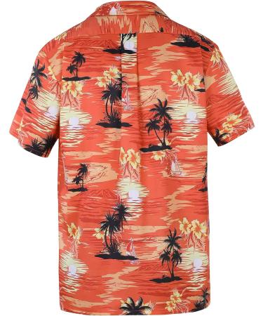 Hawaiian Men's Casual Beach Shirt - Short Sleeve Button Down Floral Palm Trees Orange - Size Medium - Buy Online on GoSupps.com