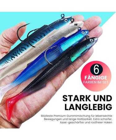 Njord Kalastus Rubber Fish with Jig Head | Selectable Sizes for Zander & Pikeperch - 12cm 15g 13cm 20g 15cm 30g | Predator Fishing Bait Set - 6 Pieces - Buy Online on GoSupps.com