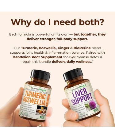 Boswellia Turmeric Curcumin Supplement + Liver Cleanse Detox & Repair Bundle Supports Joint Health Energy & Healthy Digestion with Ginger Turmeric Powder Milk Thistle Zinc & Artichoke Extract - Buy Online on GoSupps.com