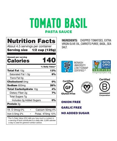 Fody Food Co Tomato Basil Pasta Sauce - 19.4 oz (Gluten-Free, Low-FODMAP) - Buy Online on GoSupps.com