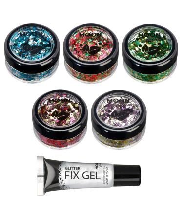 Mystics organically degradable eco -glitter from Moon Glitter - 100% cosmetic organic glitter for face body nails hair and lips - 3G - set with 5 colors