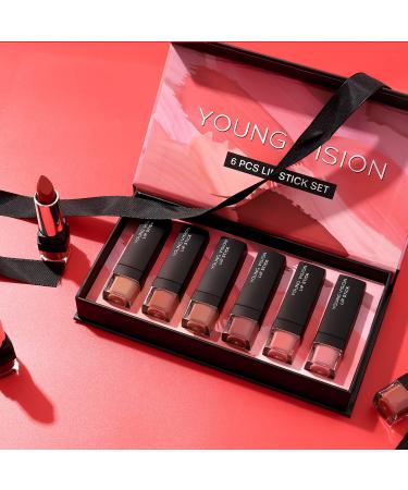 YOUNG VISION Lipsticks Set: Multi-finish Matte Nude Colors Bundle for Long-lasting & Moisturizing Lip Makeup - Pack of 6 - Perfect Gift for Women - Buy Online on GoSupps.com