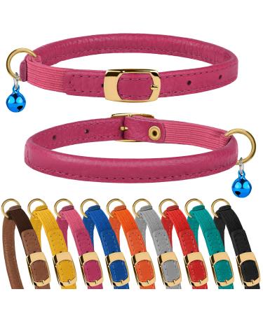 Murom Rolled Leather Cat Collar with Elastic Strap Safety Adjustable Pet Collars for Cats Kitten Yellow Red Pink Blue Orange Brown Gray