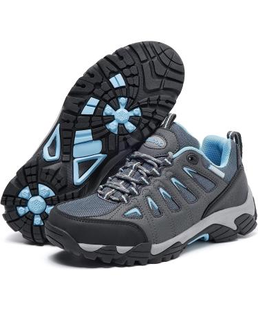 SHULOOK Women's Waterproof Hiking Shoes - Comfortable & Non-Slip | Grey Blue, Size 9 - Buy Online on GoSupps.com