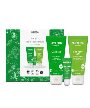 Weleda Skin Food Top to Toe Gift Set Skin Care Set - Skin Food Original 30ml Light 30ml & Lip Balm for Women & Men Multiple Uses 100% Certified Natural Organic