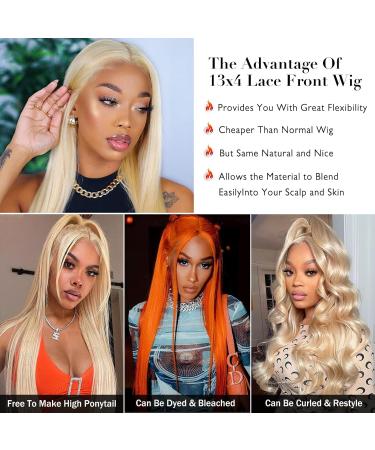 Tunfine 613 Blonde Lace Front Wig 26 inch 180% Density Human Hair Straight 13x4 HD Transparent Lace Frontal Wig for Black Women - Pre Plucked with Baby Hair - Buy Online on GoSupps.com