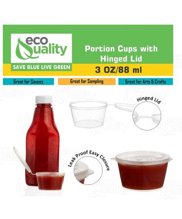 EcoQuality 3 oz Plastic Condiment Containers with Attached Lids (50 Pack) - Leak Proof Portion Cups for Sauces, Samples, Jello Shots, Food Storage & More! - Buy Online on GoSupps.com