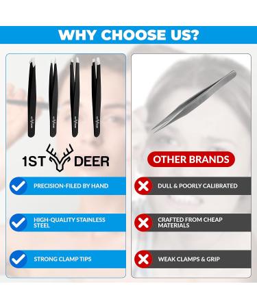 Deer Precision Tweezers Set - Stainless Steel, Professional Ingrown Hair Remover with Carry Pouch for Men & Women - Buy Online on GoSupps.com