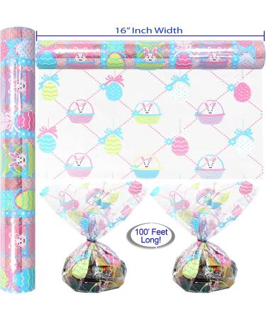 AnapoliZ Easter Cellophane Wrap Roll - 100ft x 16in | Crystal Clear 2.3 Mil Thick Design for Treats, Baskets, & Gifts - Easter Bunnies & Eggs - Buy Online on GoSupps.com