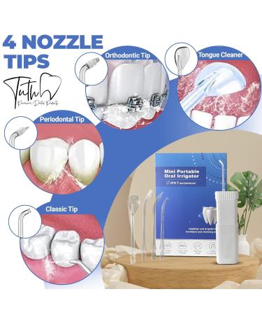 Shop Tuth Premium Dental Water Flosser - Portable Oral Irrigator with 4 Tips 3 Jet Settings IPX7 Waterproof - Ideal for Travel - Buy Online on GoSupps.com
