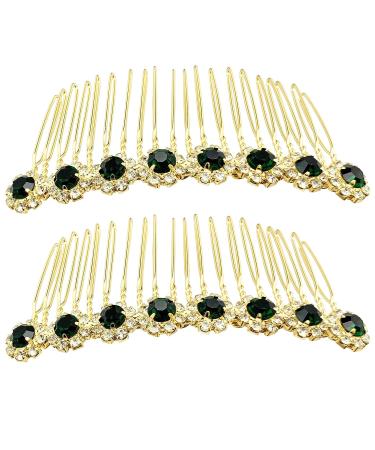 PRETTYLIFE Bridal Crystal Side Combs 2pc Set - Dark Green Wedding Hair Accessories for Women & Girls - Buy Online on GoSupps.com