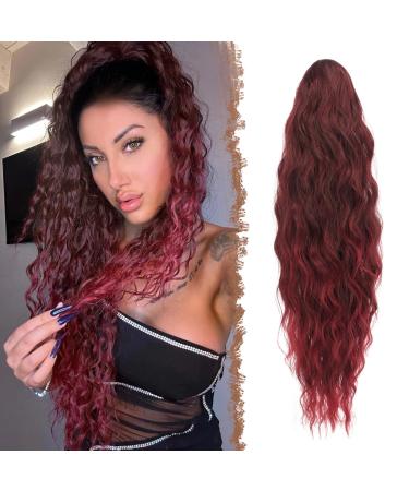 Fine long braid ponytail hair exension with cord strain long curly curly synthetic hair extension natural clip in hair part art hair ponytail for women black and burgundy tips 65 cm black and burgundy tips tips