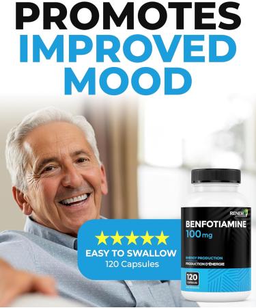 Renew Actives Benfotiamine 100mg Supports Energy Production & Overall Wellness Vegan Non-GMO Gluten-Free 120 Capsules - Buy Online on GoSupps.com