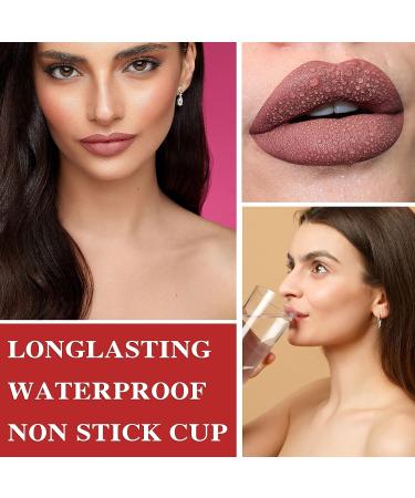 LZYLLS 2 in 1 Matte Lipstick & Liquid Lipstick Set - Waterproof, Long Wear, Non-Stick Cup, Nude Lip Makeup Gift for Women - Matte Velvet Lip Gloss (01) - Buy Online on GoSupps.com