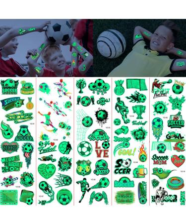 Soccer Temporary Tattoos  Glow in The Dark Mixed Style Tattoo Sticker  Waterproof Luminous Tattoo Stickers or Girls Boys Christmas Party Decoration Supplies(10 sheets)