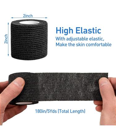 12 Pack Self Adherent Cohesive Wrap Bandages - 2 Wide 5 Yards - Elastic Self Adhesive Tape for All Sports | Breathable Wound First Aid Stretch Cover Tape - Black - Buy Online on GoSupps.com