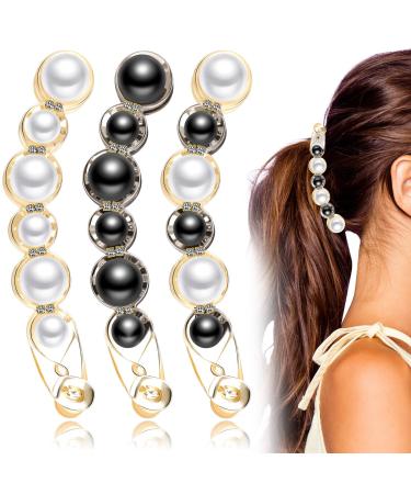 3 Pcs Pearl Banana Hair Barrettes Artificial Pearl Rhinestone Banana Clips Acrylic Banana Hair Clips Elegant Ponytail Hair Barrettes Hair Accessories for Women Girls Thick Fine Hair - Buy Online on GoSupps.com