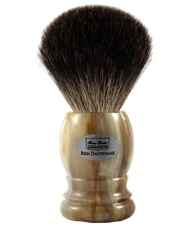 Hans Baier Exclusive Shaving Brush Real Grey Badger - Handle Plastic Imitation Horn