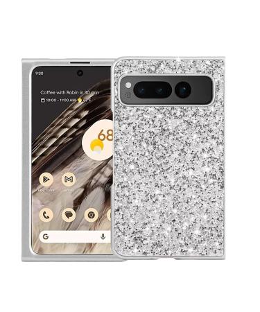 Tivenfezk nadoli glitter shell for Google Pixel fold fold silver glossy sparkling bling galvanisier frame ultra -thin shockproof back pocket cell phone case protective cover