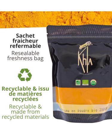 Khla - Organic Turmeric Powder - Sachet 250 g - Vietnam Ground Turmeric Root - Cooking & Pastry Ingredient - Meats Fish Cur - Buy Online on GoSupps.com