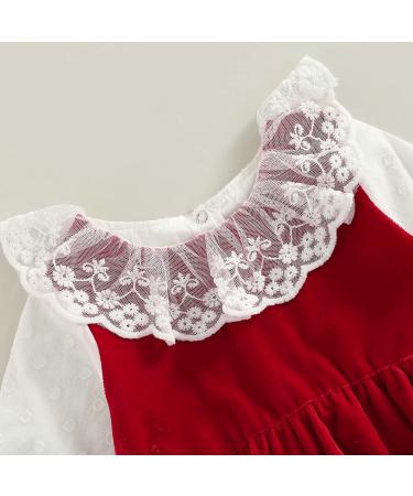 Newborn Baby Christmas Romper Set 0-6 Months | Knitted Long Sleeve Bodysuit with Lace Jumpsuit and Crawling Pants | Infant Xmas Outfit in Wine Red - Buy Online on GoSupps.com