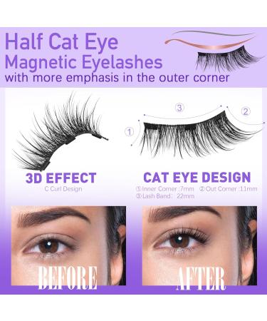 Geeneiya Half Magnetic Eyelashes - Cat Eye Natural Look No Glue Easy Application Wispy Style (1 Pair 7-11mm - Buy Online on GoSupps.com