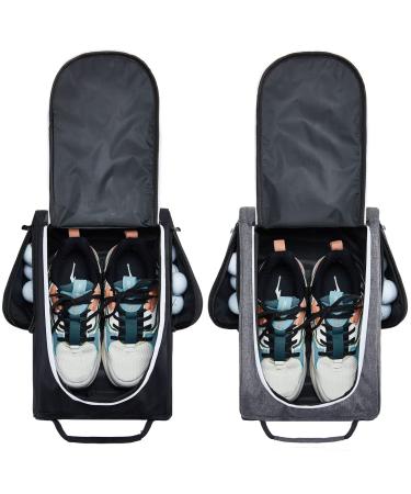 2 Pcs Golf Shoe Bag for Travel Zippered Sports Shoe Carrier Bags Golf Shoe Tote Golf Accessories with Ventilation Outside Pocket for Golf Balls Tees Socks Accessories Men Women Black, Gray