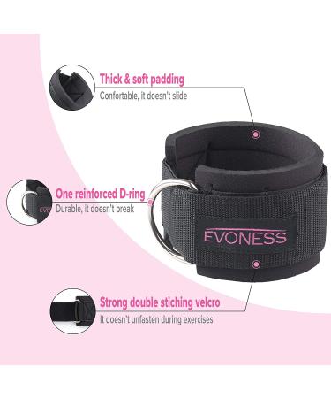 EVONESS Ankle Straps with Carry Bag - Premium Fitness Attachment for Cable Machines and Resistance Bands - Ideal for Weightlifting, Leg, Abs, and Glute Exercises - Pink - Buy Online on GoSupps.com