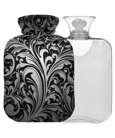 Naanle hot hot water bottle with cover paisley flower black transparent hot water bottle heat bottle for back pain relief handfoot warmer neck warmth and cold therapy 2l