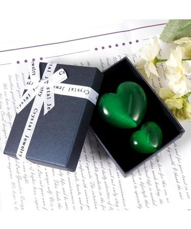 Green Cat's Eye Crystal Heart Shape Healing Stones - 2Pcs Set for Reiki Meditation Therapy and Birthday Gift - Buy Online on GoSupps.com