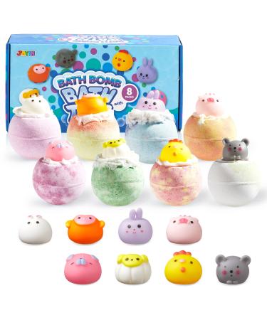 Bath Bombs for Kids with Bath Toys, 8 Packs Handcrafted Kids Bath Bombs with Surprise Toy on The Top, Natural Essential Oil SPA Bath Fizzies Set, Boys Girls Kids Birthday Easter Gift Set