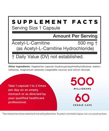 Jarrow Formulas Acetyl L-Carnitine 500mg - 60 Veggie Caps | Energy & Metabolism Support - Buy Online on GoSupps.com