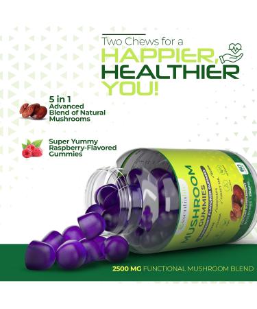 Essentialife Lions Mane Mushroom Supplements | 5-in-1 Mushroom Gummies with Turkey Tail Cordyceps Reishi Chaga Extract | Brain Focus and Immune Support | Raspberry Flavor | 60 ct - Buy Online on GoSupps.com