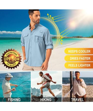 Men's Safari Shirt - UPF 50+ UV Protection Long-Sleeved Hiking & Outdoor Button-Down | Breathable Fast Drying Casual Shirt in Blue - Buy Online on GoSupps.com